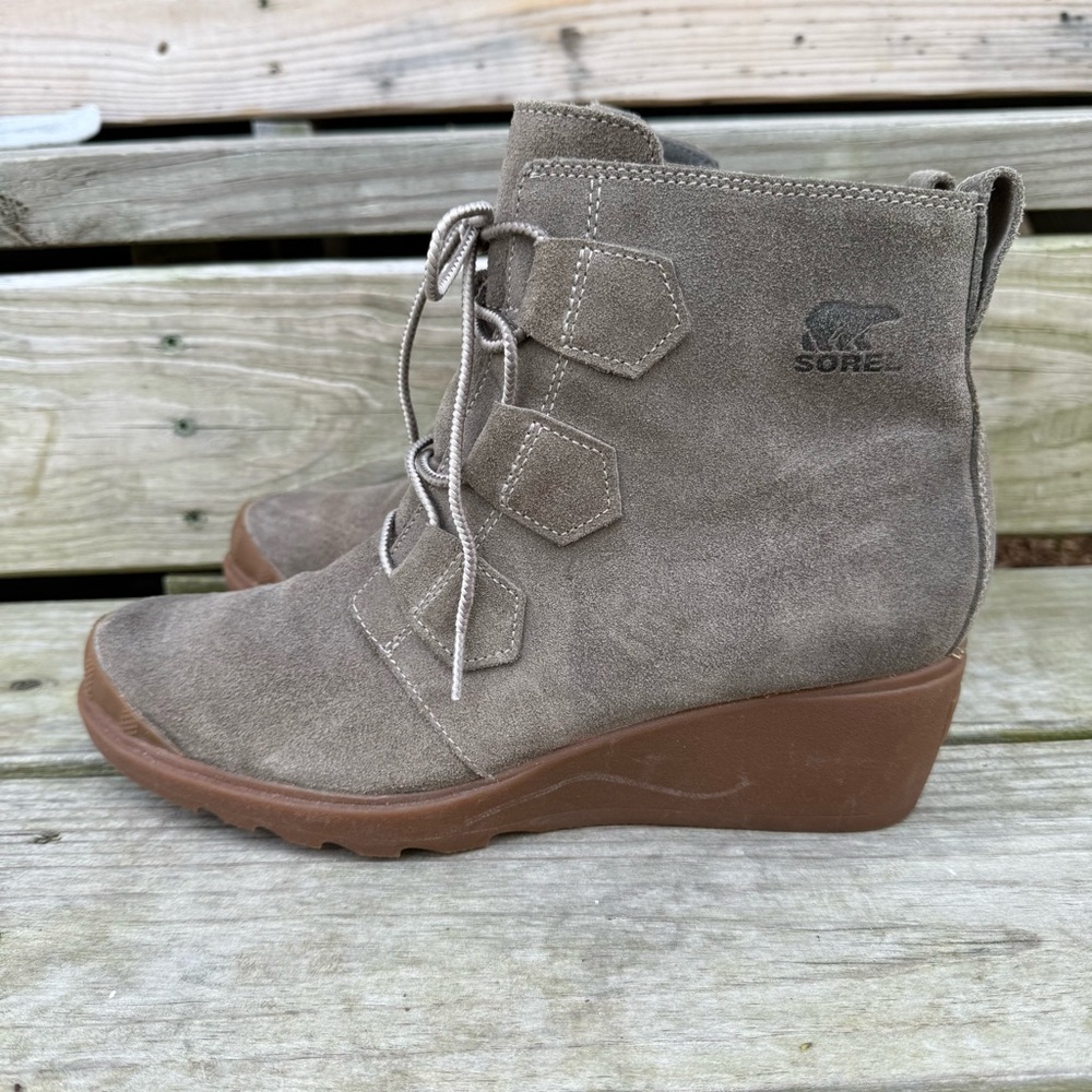 Sorel Toronto Wedge Heel Leather Ankle Boots Lace Up Olive Green Waterproof 10.5